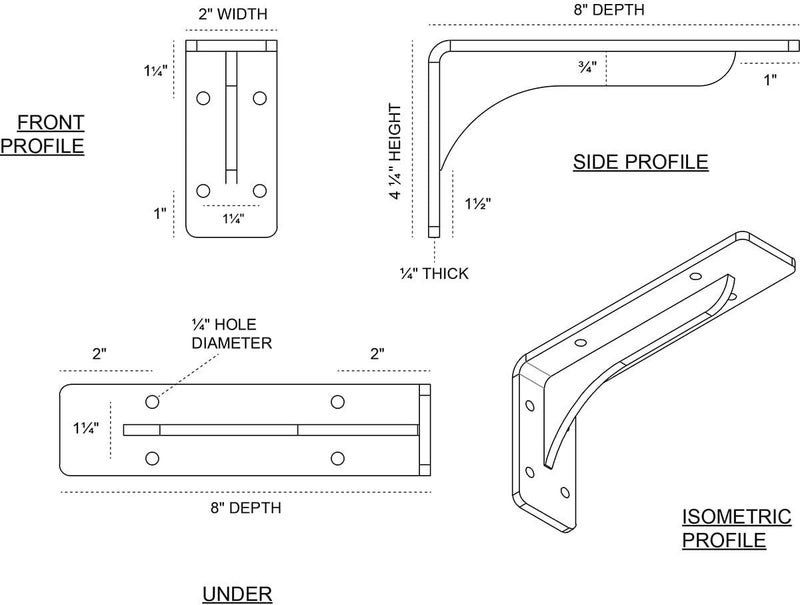 Ekena Millwork BKTM02X08X04EBPBL Steel Bracket Embrey, 2"W x 8"D x 4 1/4"H, Powder Coated Black - Image 2
